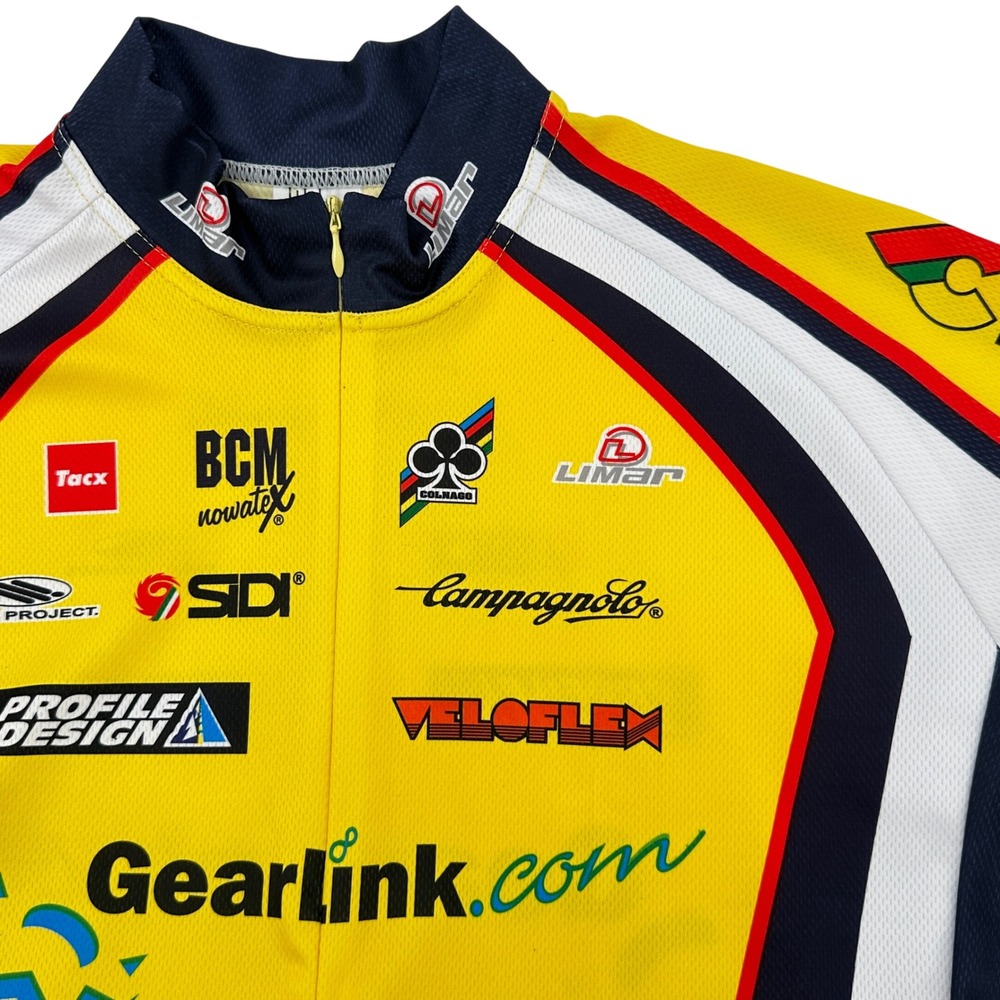 BCM Nowatex‎ Cycling Jersey Men Size 6 (US Med) Yellow Navy Blue Gearlink Logo
